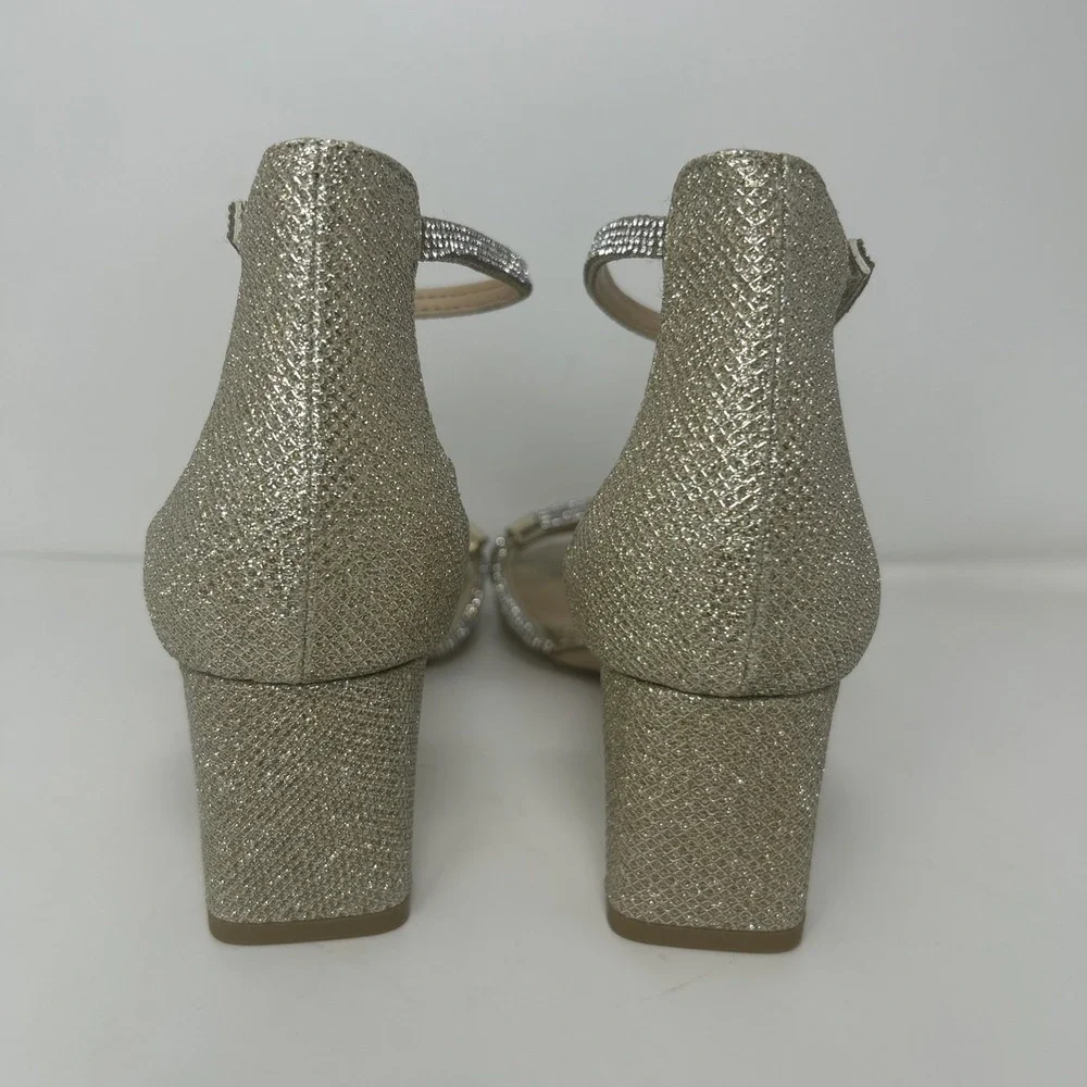 Jewel Badgley Mischka Lena Knotted Mid Heel Sandal Gold‎ Glitter Size 9 NEW